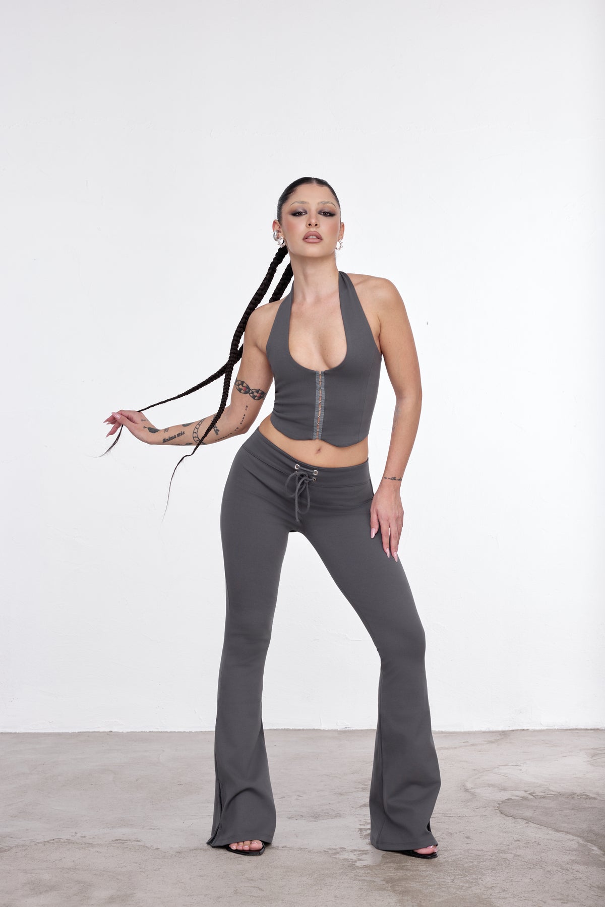 LONGLINE FLARE PANTS PIOMBO