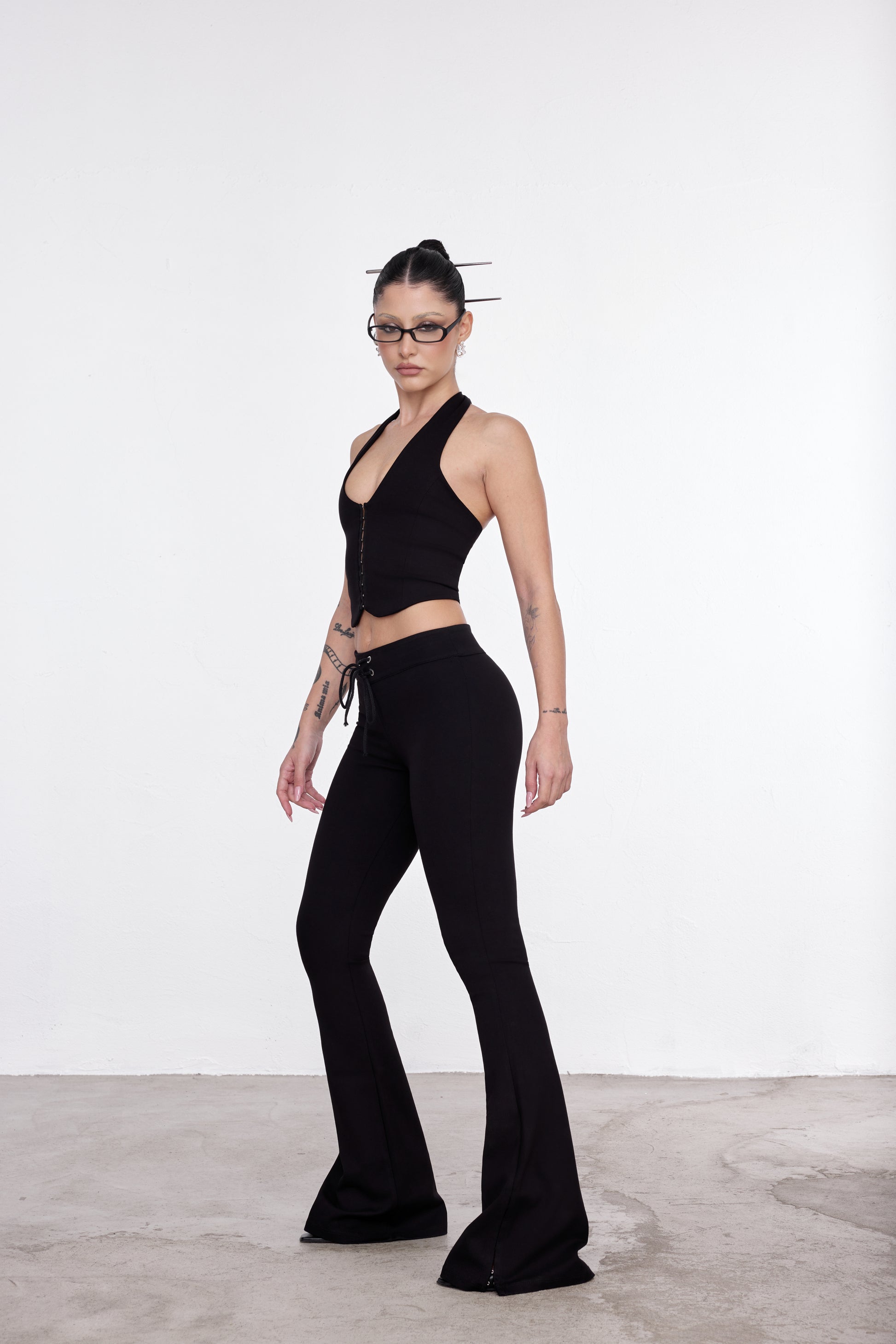 LONGLINE FLARE PANTS NERO