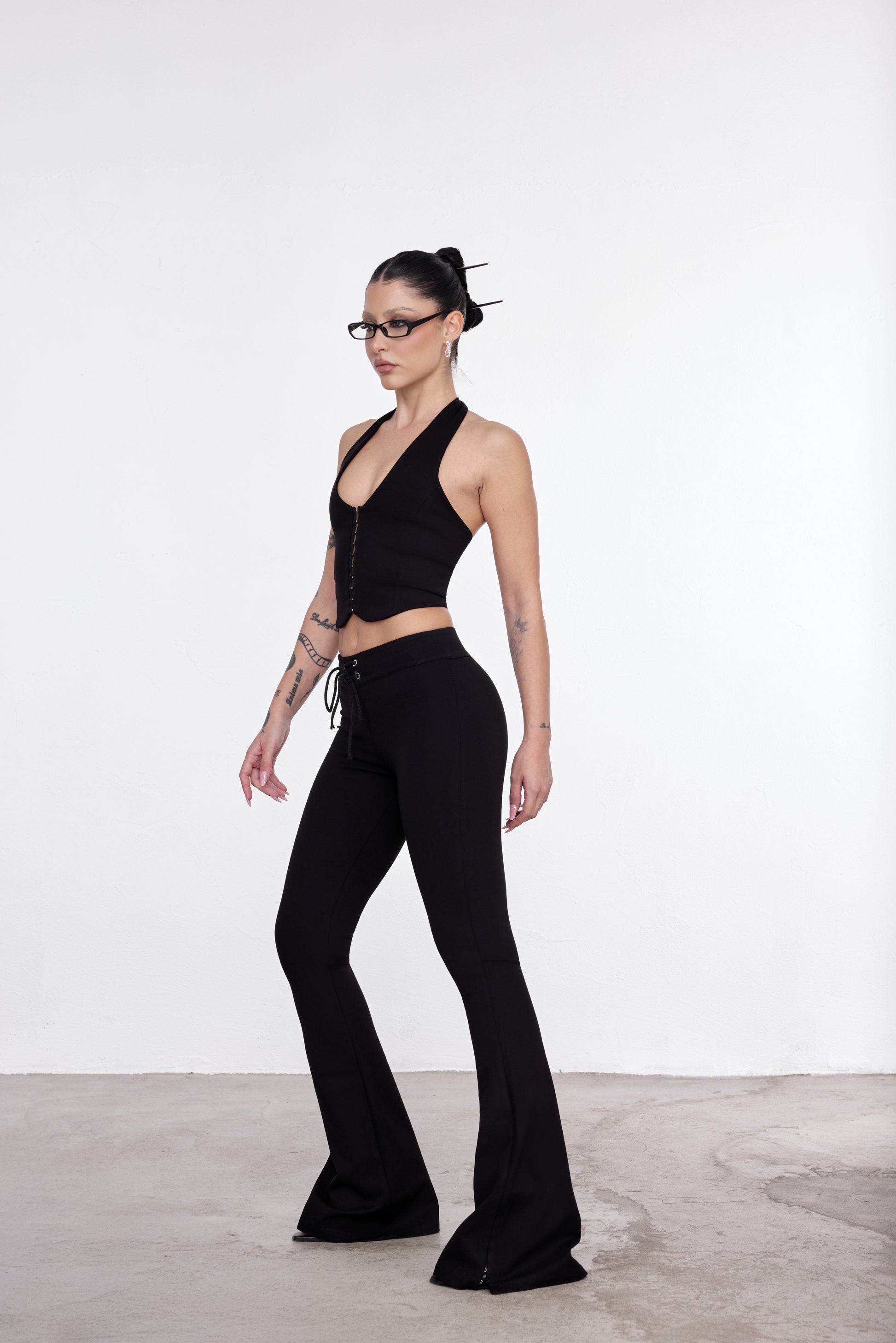 LONGLINE FLARE PANTS NERO