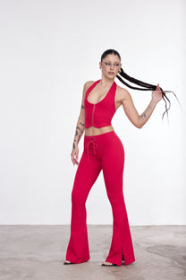 LONGLINE FLARE PANTS ROSSO