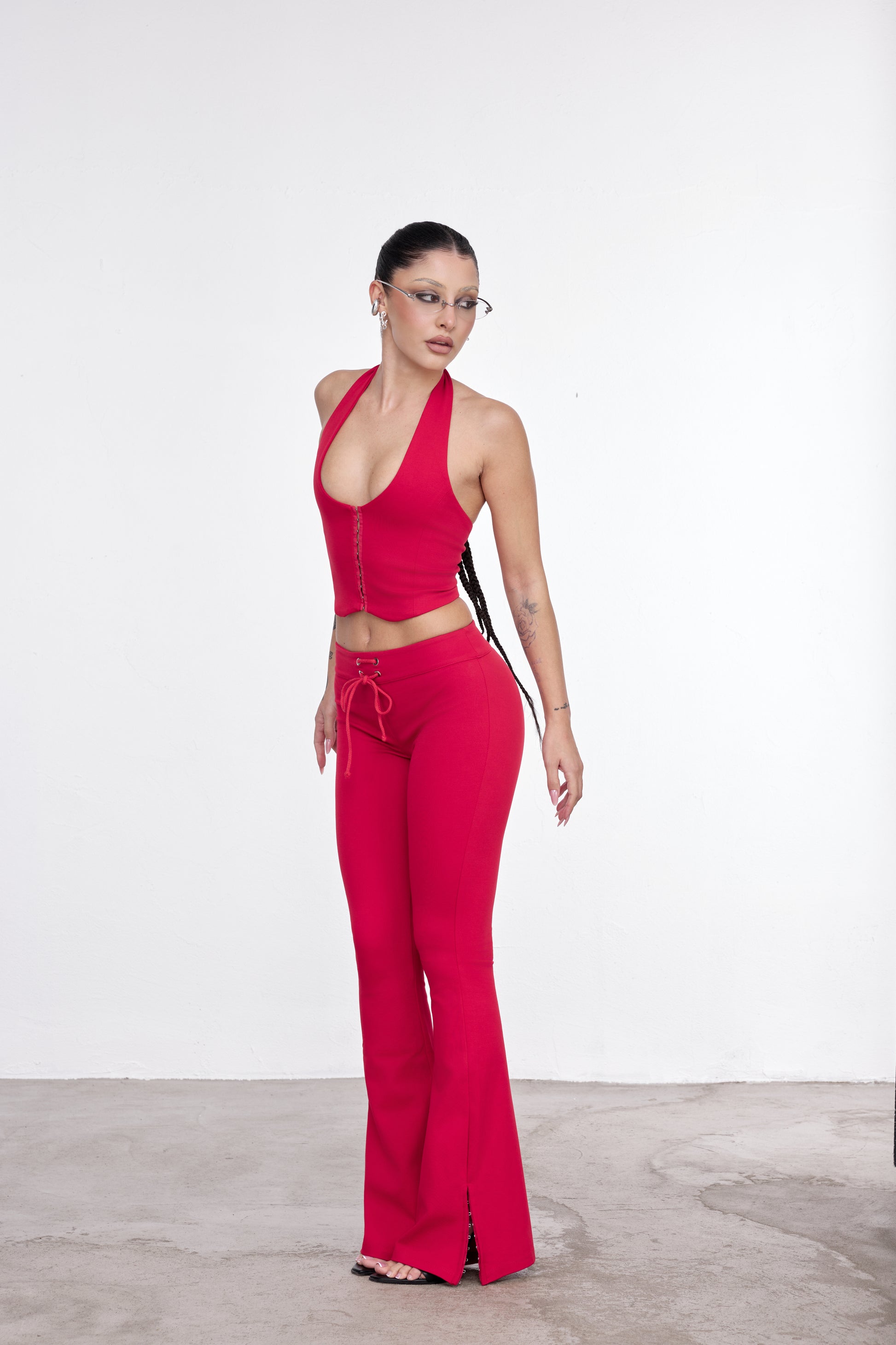 LONGLINE FLARE PANTS ROSSO