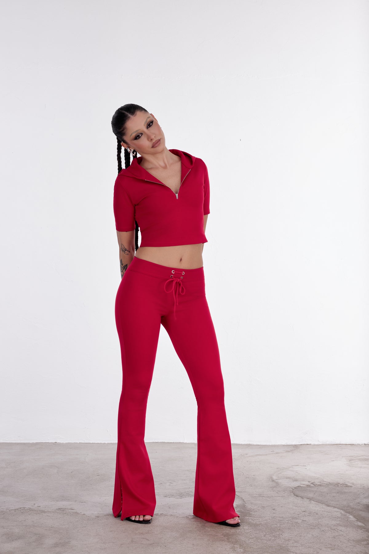 ZIP HOODIE CROP ROSSO