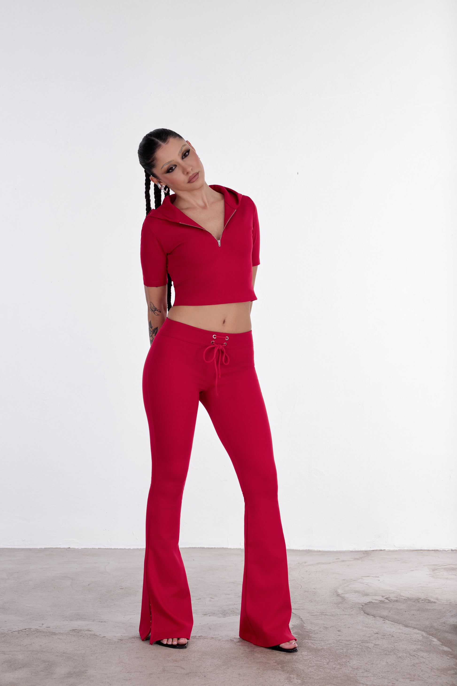 ZIP HOODIE CROP ROSSO