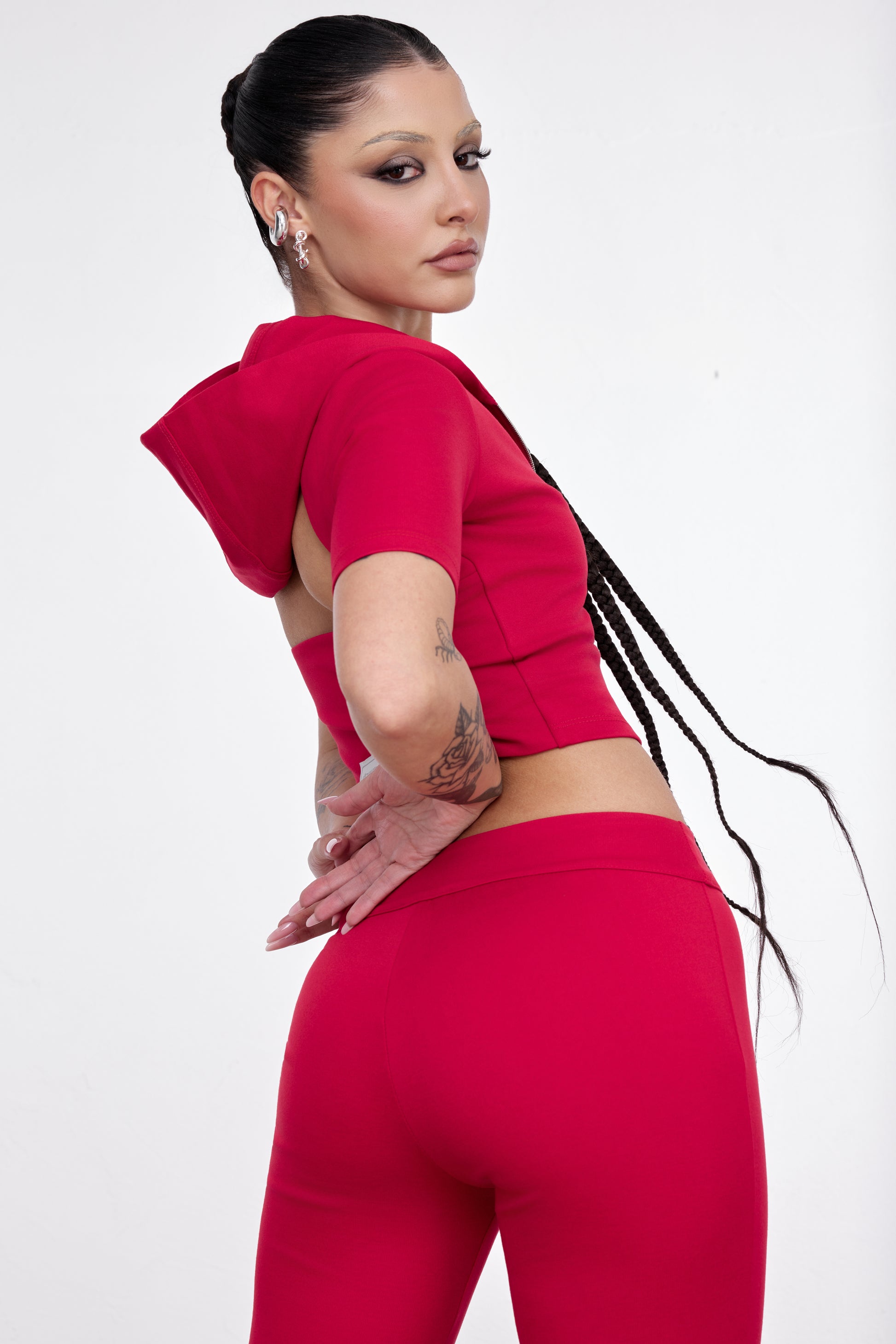 ZIP HOODIE CROP ROSSO